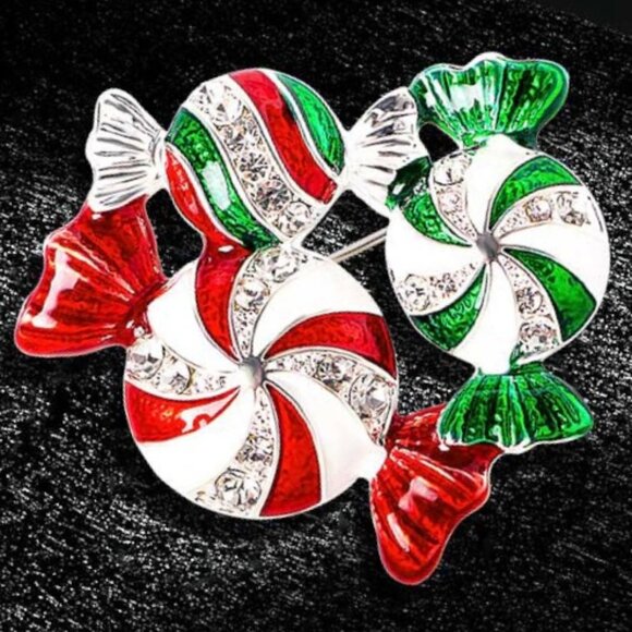 🔥2/$20 Candy Brooch Candy Rhinestone Brooch Pin Christmas Brooch Holiday Pin - Picture 1 of 5